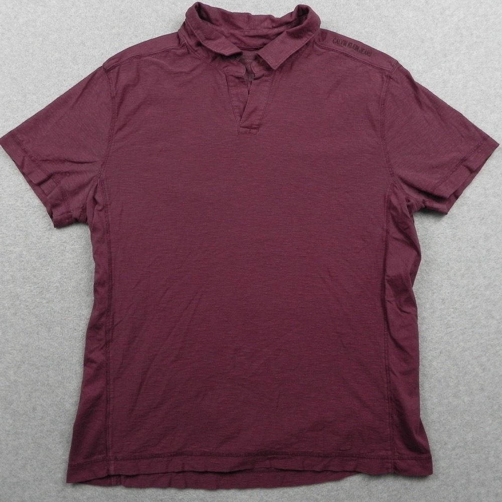 Calvin Klein Jeans Polo Shirt Mens Large Golf Casual Cotton Maroon Short Sleeve